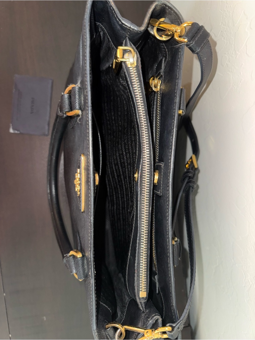 Prada Black Saffiano Leather Satchel with Gold Hardware - Picture 3 of 3